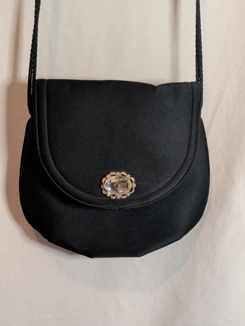 Vintage Black Crossbody Evening Bag with Crystal Accent